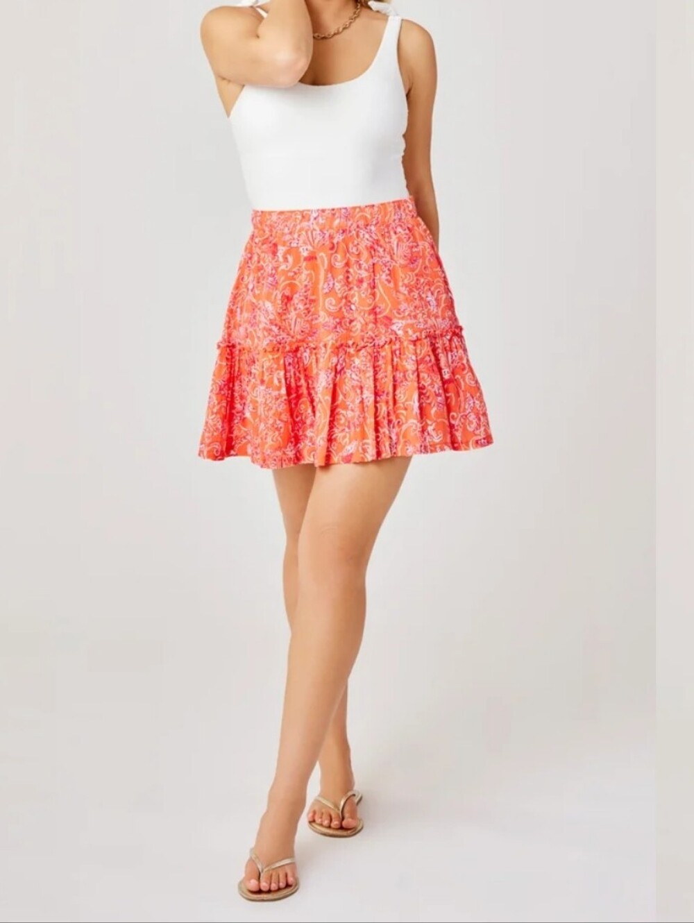 Carve Designs Sienna Skirt Cotton Tiered Mini Coral Lisbon Print M